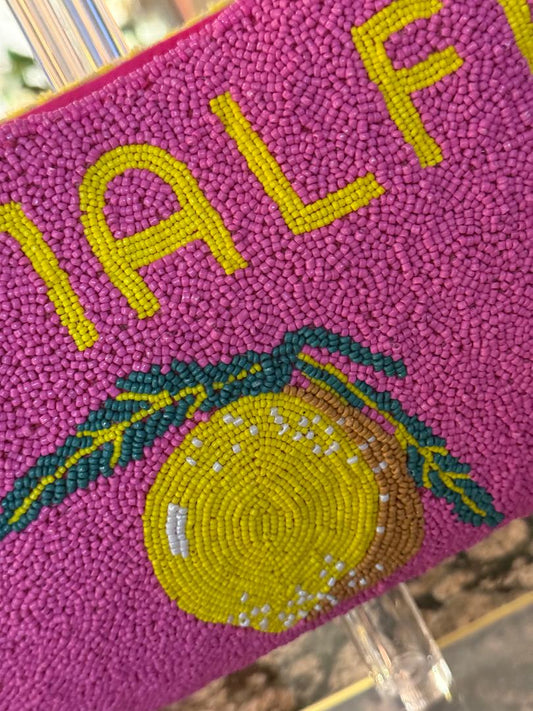 Trending Beaded Bags and Resort Collection - America & Beyond Amalfi Beaded Pink Yellow Lemon Shoulder Bag