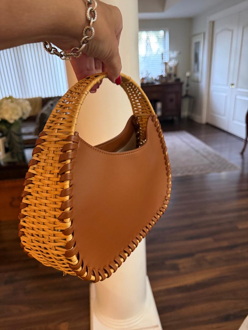 Trending Beaded Bags and Resort Collection - BCBG Brown Leather Wicker Shoulder Bag