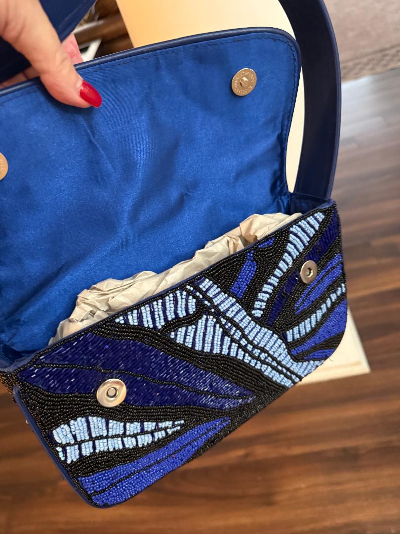 Trending Beaded Bags and Resort Collection - Blue & Black Abstract America & Beyond Shoulder Bag