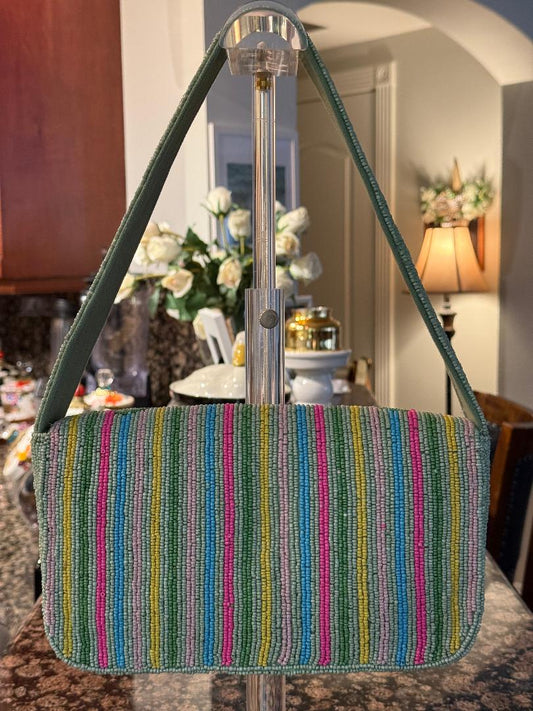 Trending Beaded Bags and Resort Collection - Butterfly Green with Multi-Colored Stripes