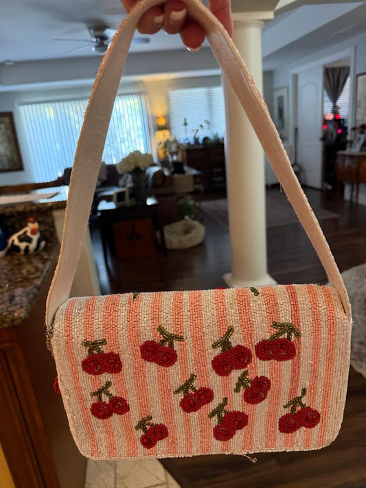 Trending Beaded Bags and Resort Collection - Cherry Beaded Shoulder Bag