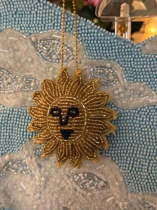 Trending Beaded Bags and Resort Collection - Sky Blue Cloud with Sun Bag Charm and Bamboo Handles