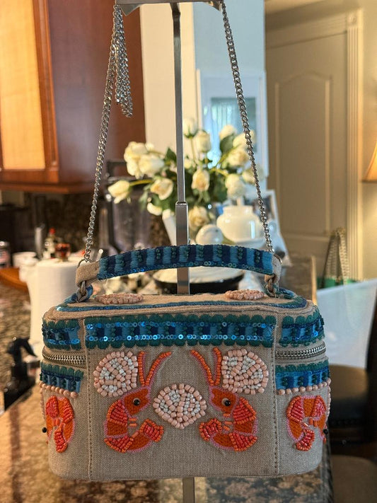 Trending Beaded Bags and Resort Collection - Kaki Crab Beaded Vanity