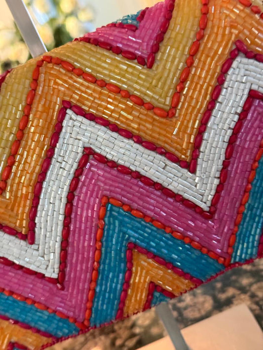 Trending Beaded Bags and Resort Collection - Multi Colored Chevron Beaded Shoulder Bag