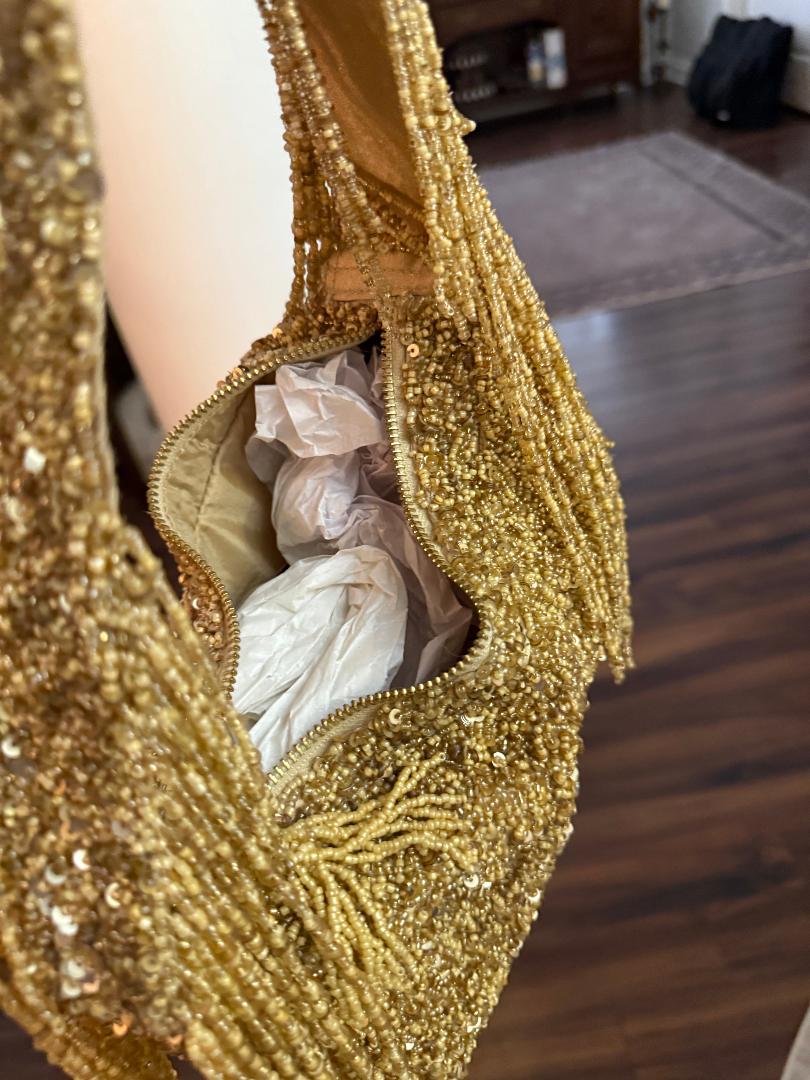Trending Beaded Bags and Resort Collection - Gold Fringe Beaded Shoulder Bag