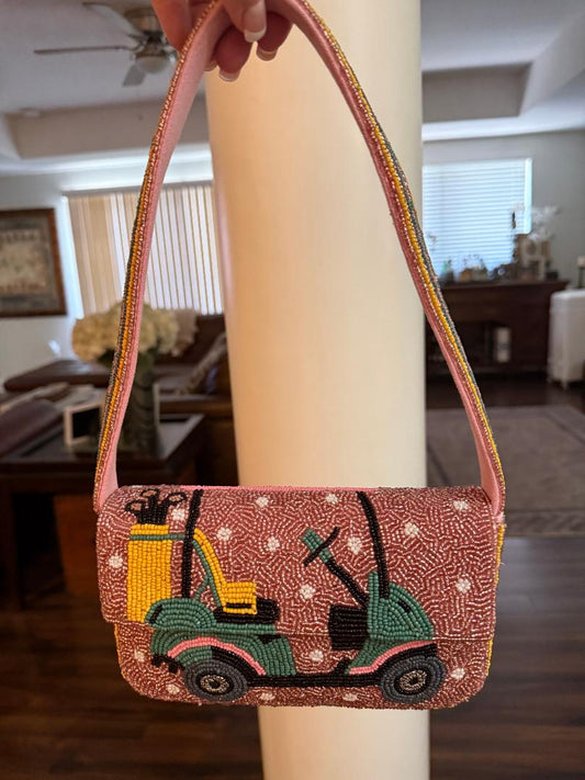 Trending Beaded Bags and Resort Collection - America & Beyond Tee Trolley Pink Golf Cart Shoulder Bag