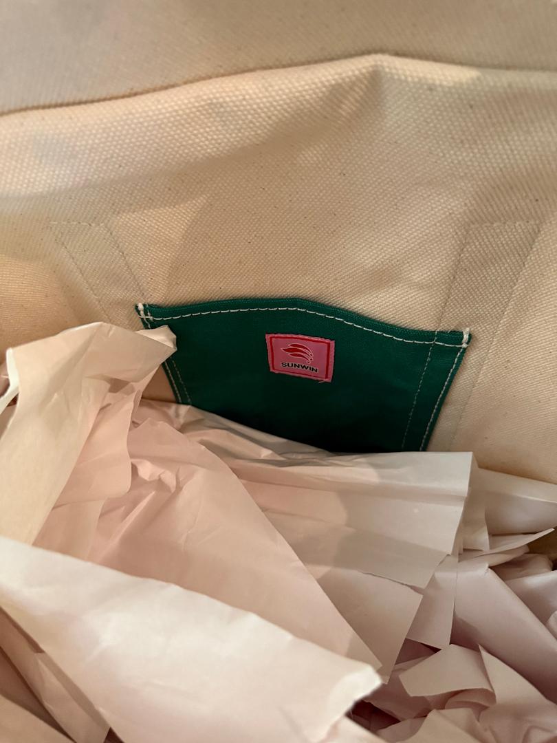Trending Beaded Bags and Resort Collection - BOATKIN MEDIUM Green/White Canvas Tote Bag