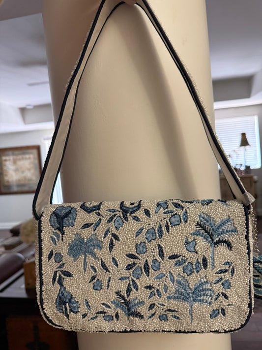Trending Beaded Bags and Resort Collection - Navy Blue Palm Tree