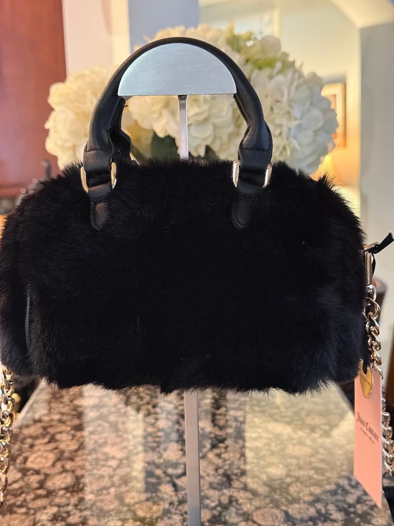 Trending Beaded Bags and Resort Collection - Juicy Couture Black Faux Fur Small Crossbody