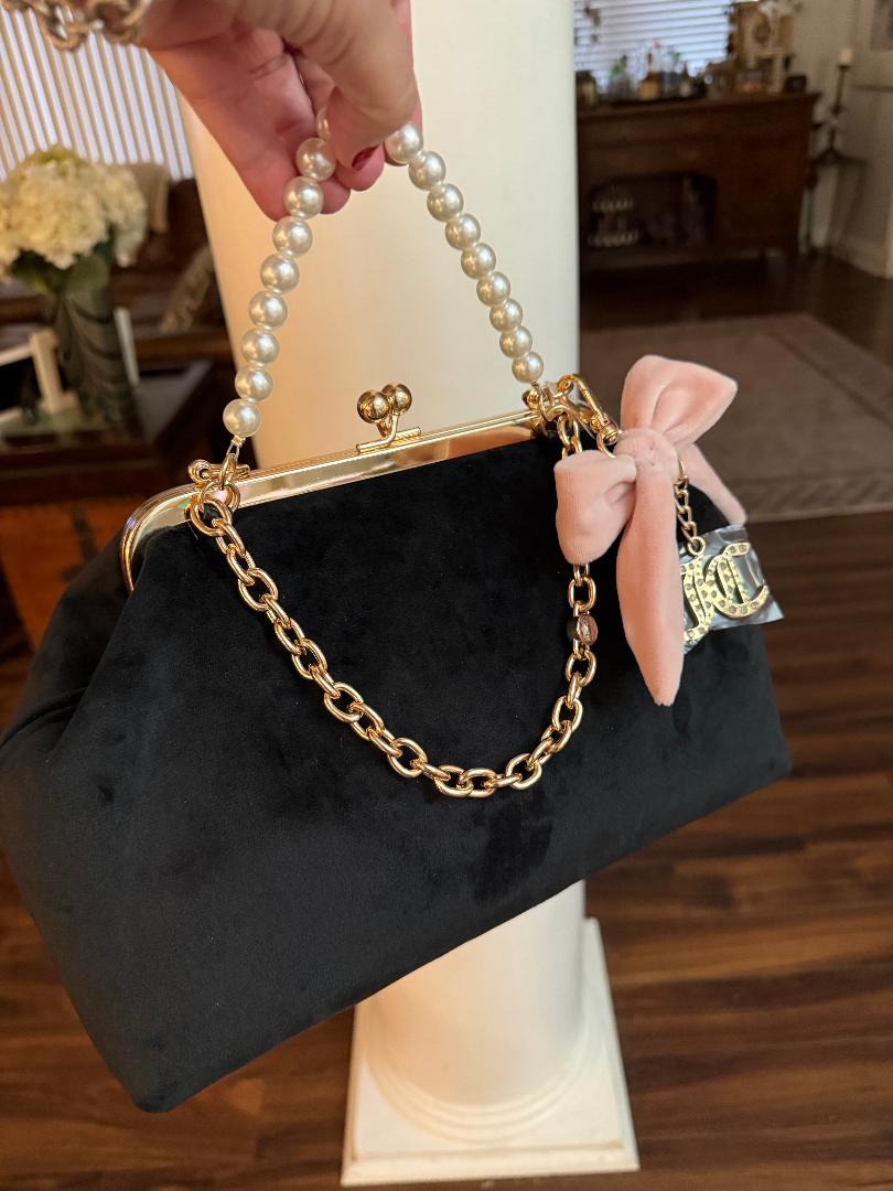Trending Beaded Bags and Resort Collection - Juicy Couture Kiss Lock Black Velvet Frame Bag