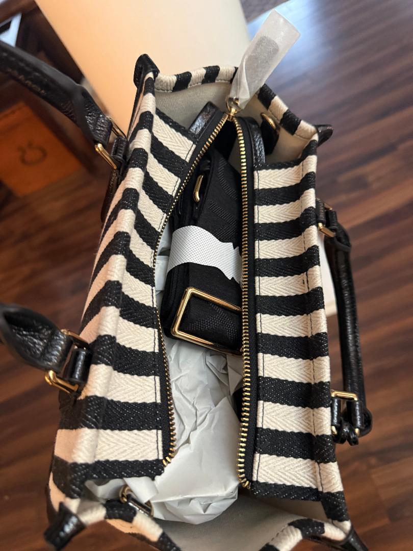Trending Beaded Bags and Resort Collection - Kurt Geiger Canvas Black & White Stripes Tote Bag