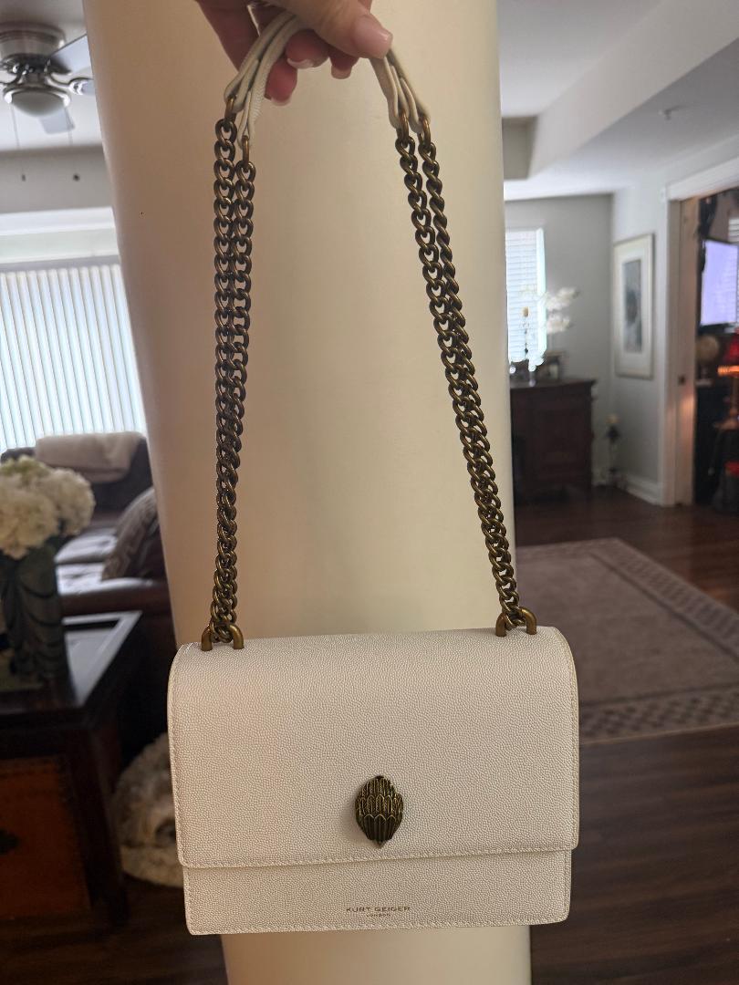 Trending Beaded Bags and Resort Collection - Kurt Geiger White Shoulder Bag with Gold Chain