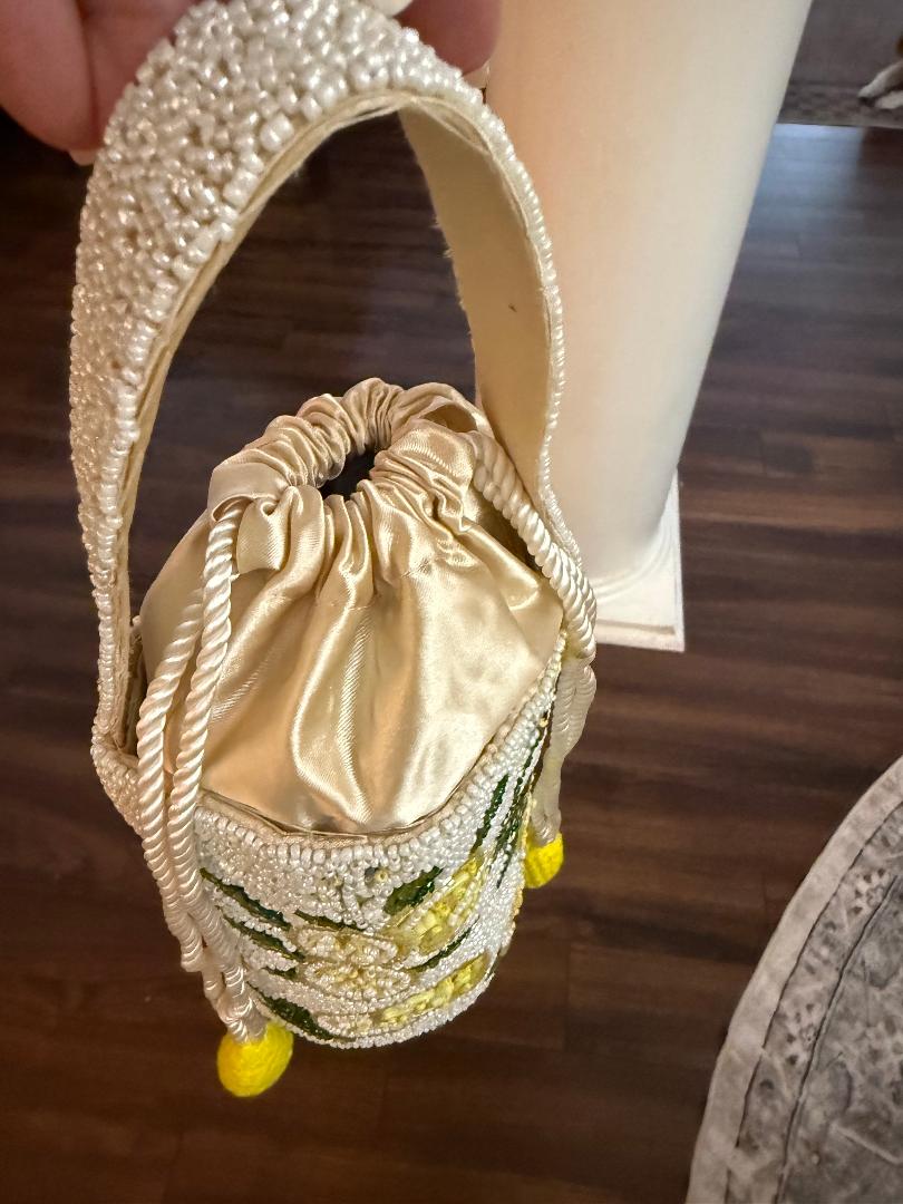 Trending Beaded Bags and Resort Collection - Beaded Lemon Small Bucket Tote