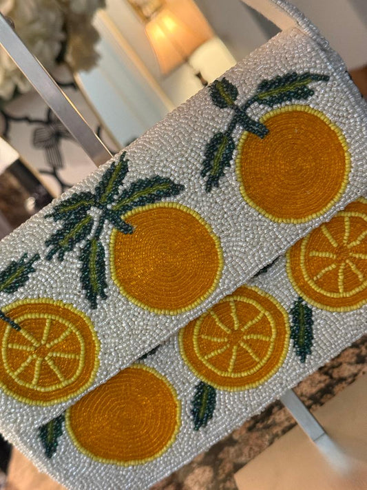 Trending Beaded Bags and Resort Collection - Orange Slices Beaded Shoulder Bag
