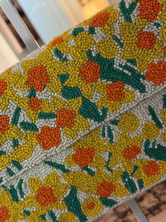 Trending Beaded Bags and Resort Collection - Yellow Sunflower Beaded Shoulder Bag