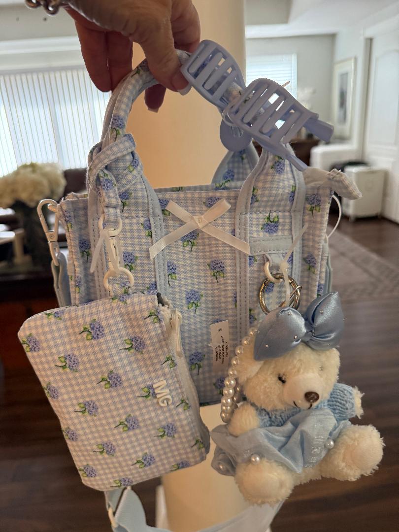 Trending Beaded Bags and Resort Collection - Madden Girl Canvas Blue Floral Gingham Tote