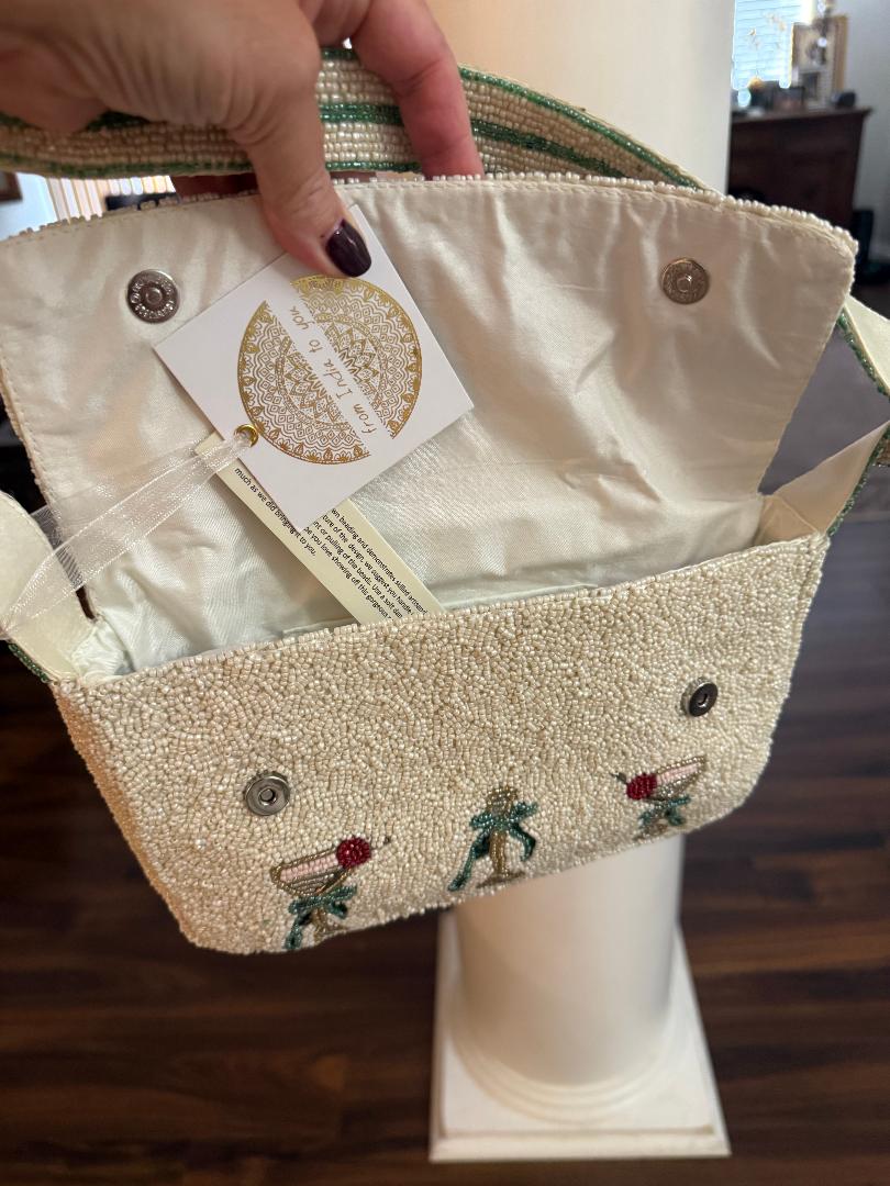 Trending Beaded Bags and Resort Collection - White Martini Cocktail Beaded Shoulder Bag