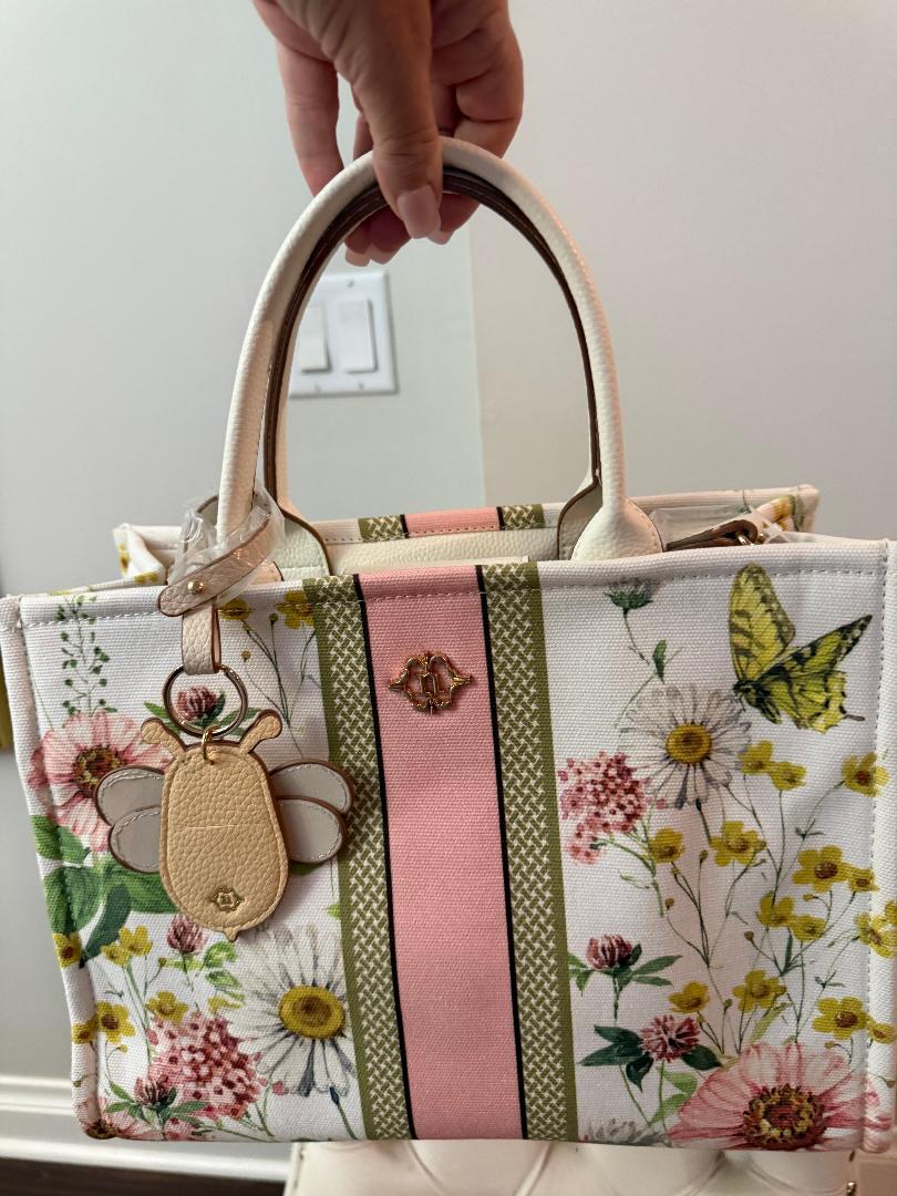 Trending Beaded Bags and Resort Collection - Nanette Lepore Floral Tote with Bee Bag Charm
