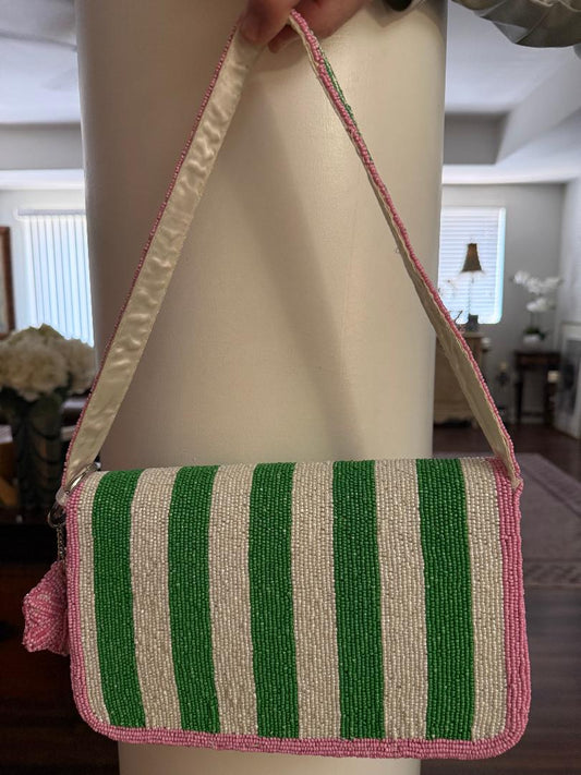 Trending Beaded Bags and Resort Collection - Pink Green Stripes