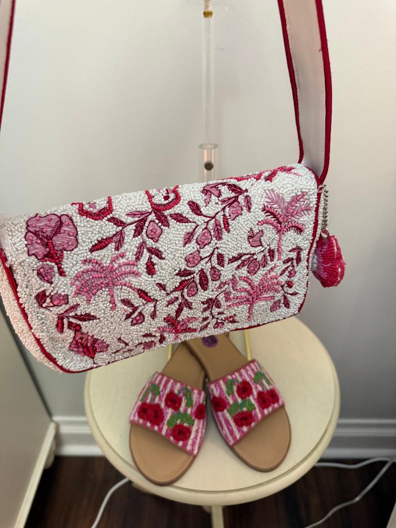 Trending Beaded Bags and Resort Collection - Pink Floral with bag charm