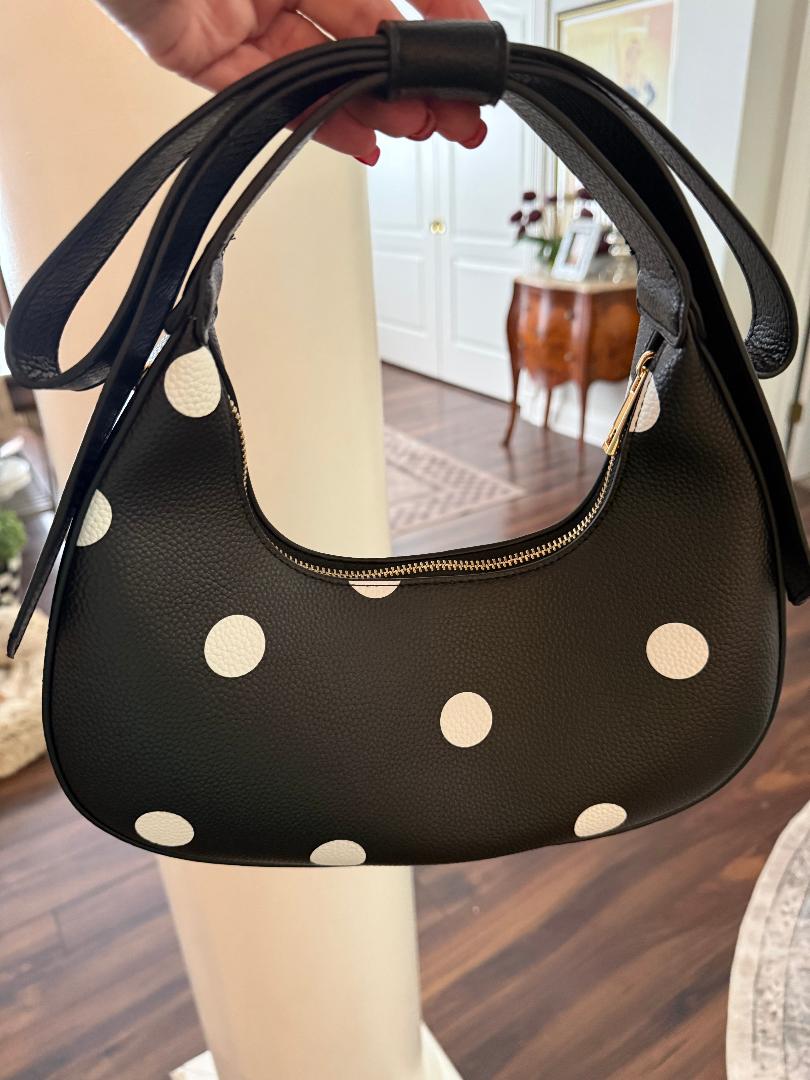 Trending Beaded Bags and Resort Collection - Black Polka Dots Shoulder Bag
