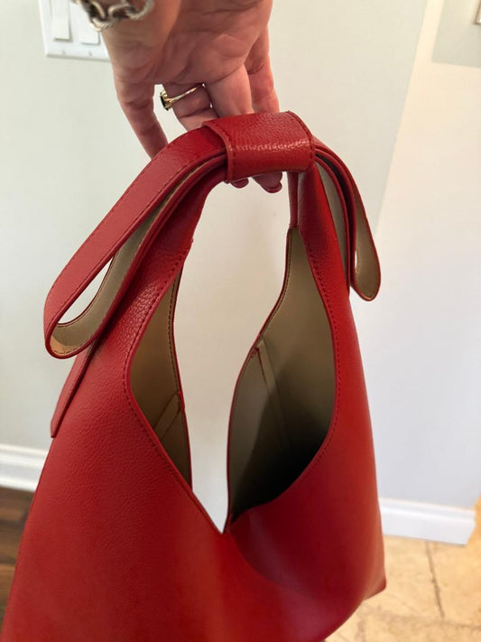 Trending Beaded Bags and Resort Collection - Red Faux Leather Bow Shoulder Bags