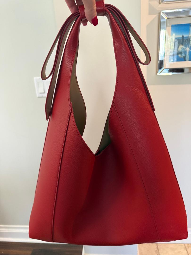Trending Beaded Bags and Resort Collection - Red Faux Leather Bow Shoulder Bags
