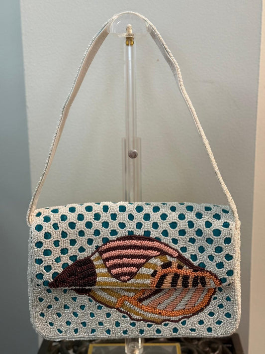 Trending Beaded Bags and Resort Collection - Seashell with Blue Polka Dots