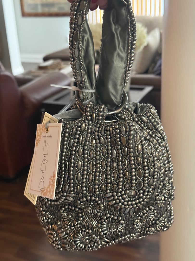 Trending Beaded Bags and Resort Collection - Silver Beaded Clutch Bag