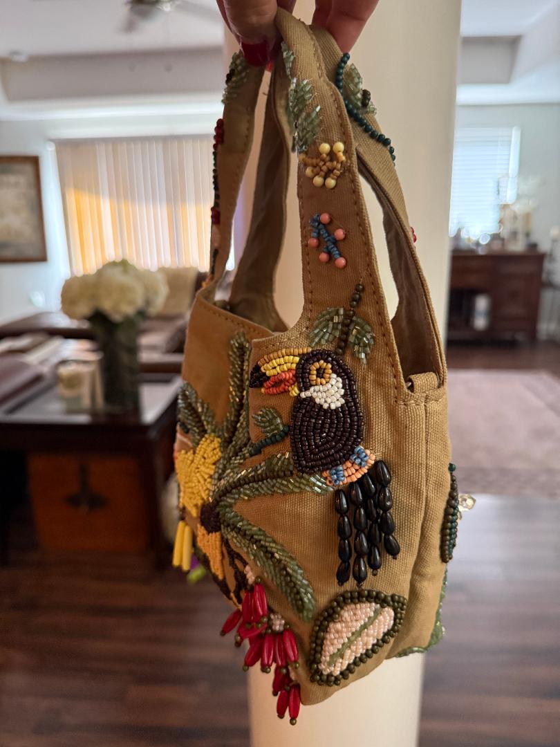 Trending Beaded Bags and Resort Collection - Tropical Toucan & Sloth Beaded Tote