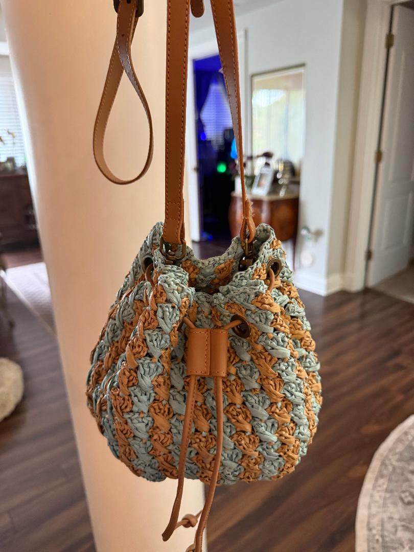 Trending Beaded Bags and Resort Collection - Sol Mer Brown/Blue Wicker Crossbody