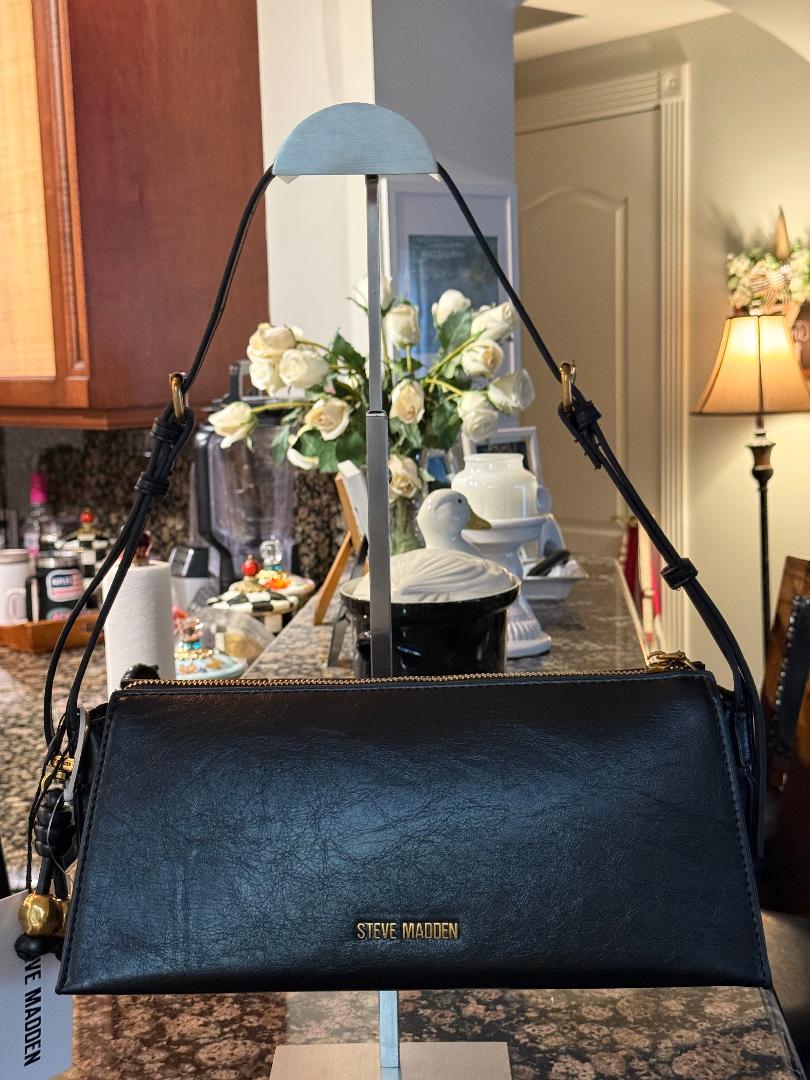 Trending Beaded Bags and Resort Collection - Steve Madden Black Leather Shoulder Bag