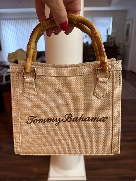 Trending Beaded Bags and Resort Collection - Tommy Bahama Small Wicker Tote w/ Bamboo Handles