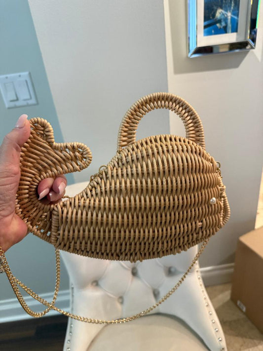 Trending Beaded Bags and Resort Collection - Tommy Bahama Wicker Whale Crossbody with Gold Chain