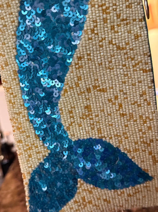 Trending Beaded Bags and Resort Collection - Mermaid Turquoise Tail Crossbody Bag