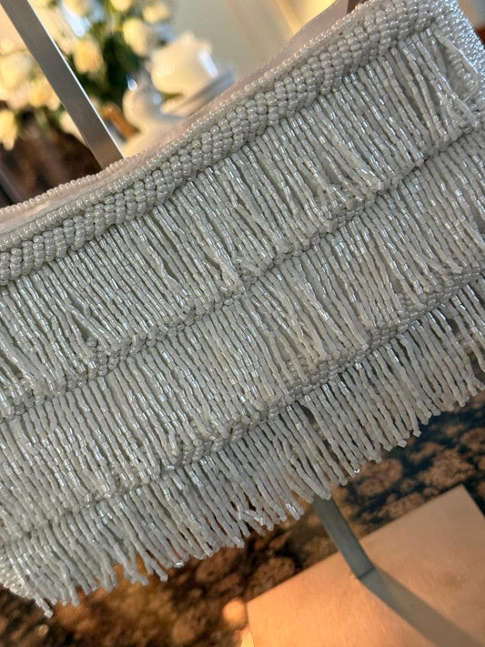 Trending Beaded Bags and Resort Collection - White Chain Link Beaded Shoulder Bag