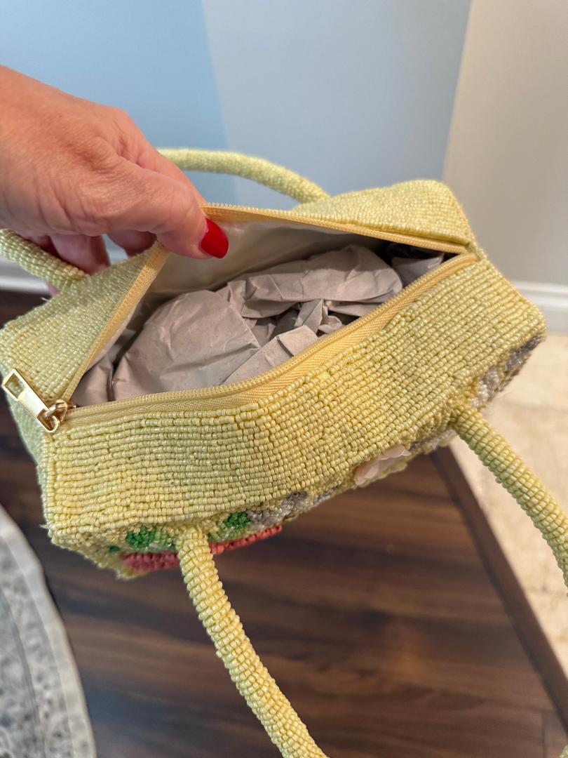 Trending Beaded Bags and Resort Collection - Yellow Floral Top Handle Tote
