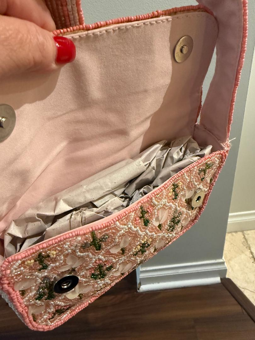 Trending Beaded Bags and Resort Collection - Pink Floral Triangle Pattern