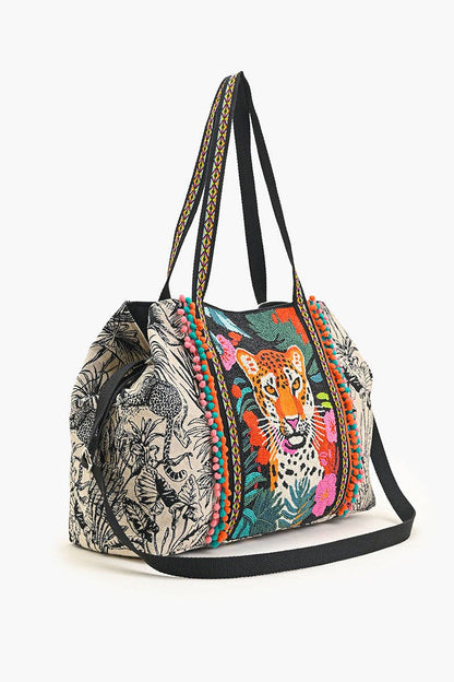 America & Beyond - Tropical Leopard Beaded Tote