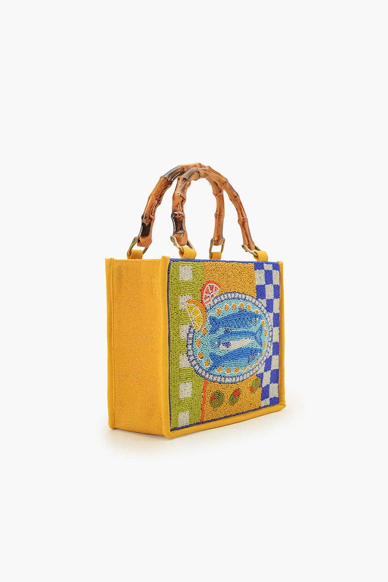 America & Beyond - Mediterranean Sardine Hand-Beaded Mini Tote