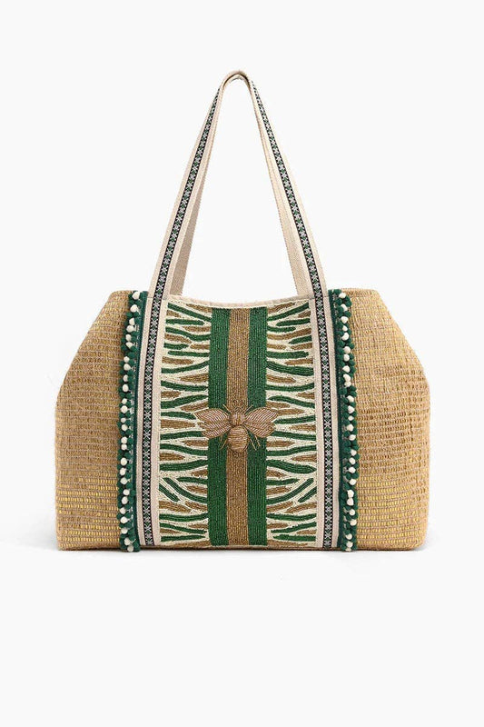 America & Beyond - Bee Green Beaded Embellished Tote
