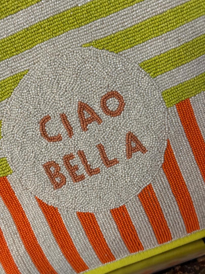 Trending Beaded Bags and Resort Collection - America & Beyond Ciao Bella Striped Yellow & Orange Tote with Crossbody Strap