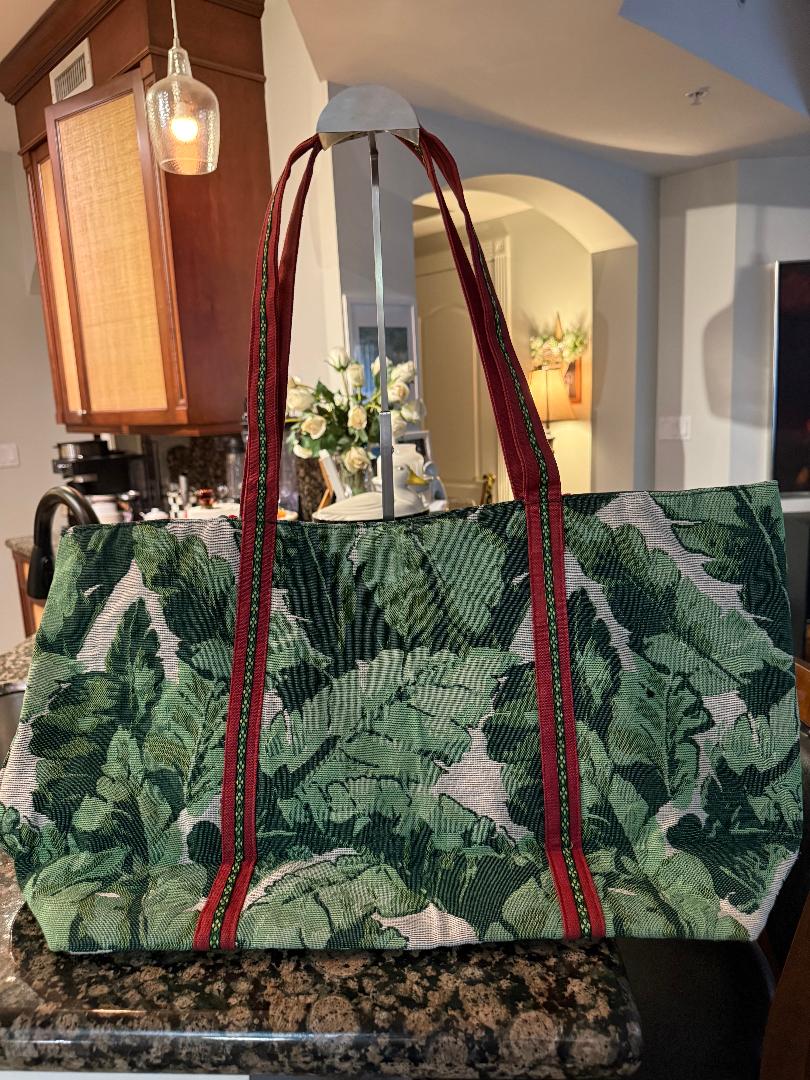 Trending Beaded Bag and Resort Collection - America & Beyond Green Floral Tiger Beaded Large Tote