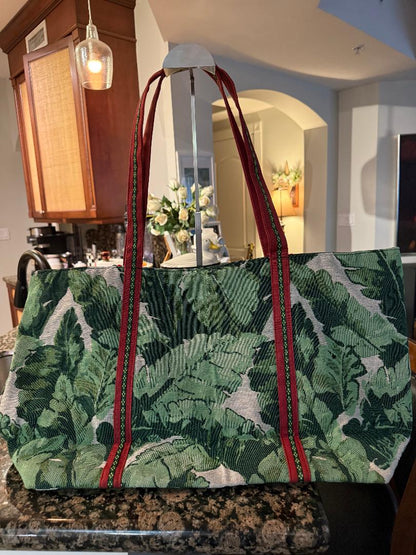 Trending Beaded Bag and Resort Collection - America & Beyond Green Floral Tiger Beaded Large Tote