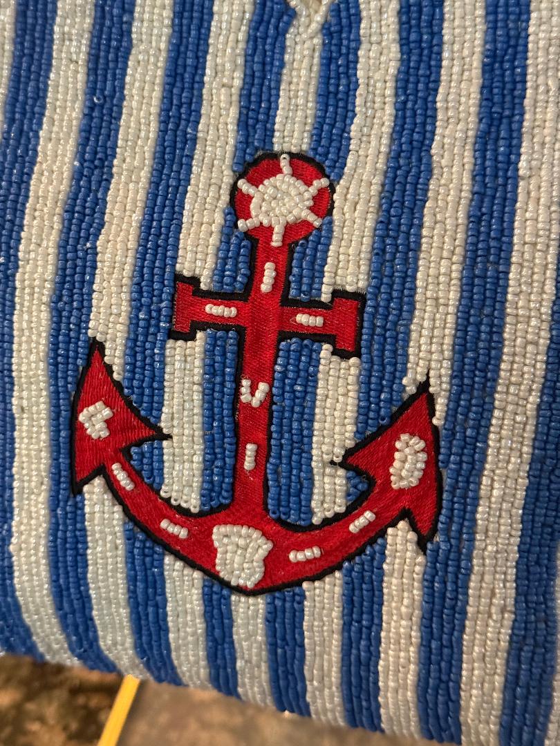 Trending Beaded Bags and Resort Collection - Blue Stripe with Red Anchor