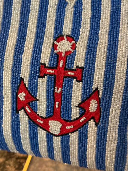 Trending Beaded Bags and Resort Collection - Blue Stripe with Red Anchor