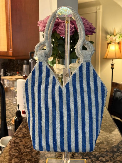 Trending Beaded Bags and Resort Collection - Blue Stripe with Red Anchor