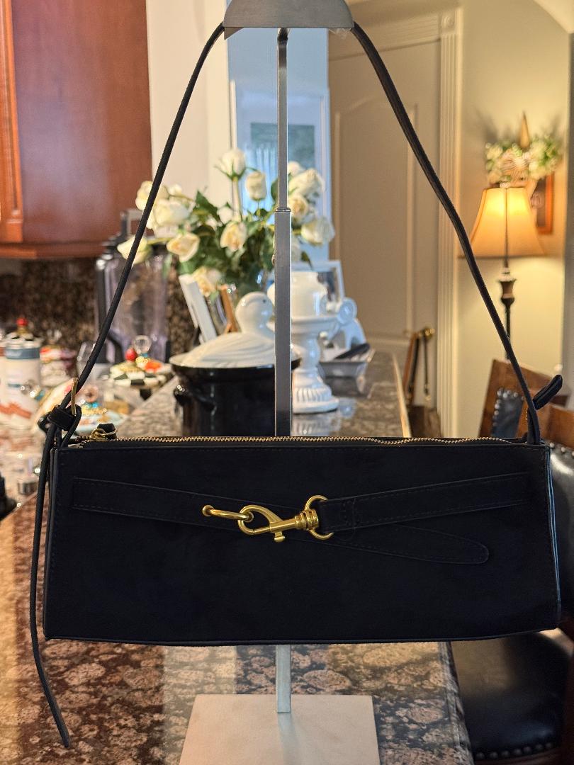 Trending Beaded Bags and Resort Collection - Black Suede Antik Kraft Shoulder Bag