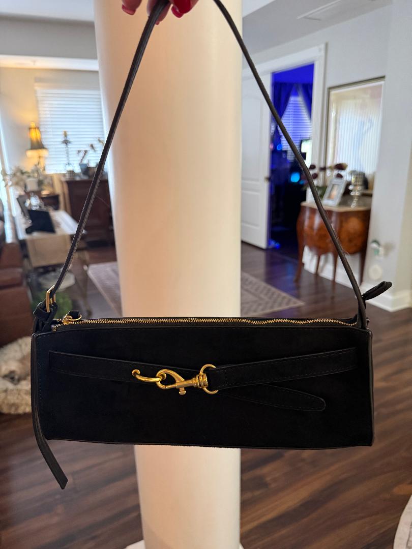 Trending Beaded Bags and Resort Collection - Black Suede Antik Kraft Shoulder Bag