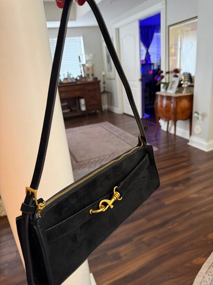 Trending Beaded Bags and Resort Collection - Black Suede Antik Kraft Shoulder Bag